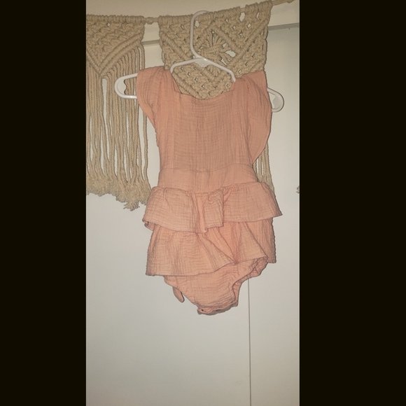 Peach baby girl cotton romper - Picture 5 of 6